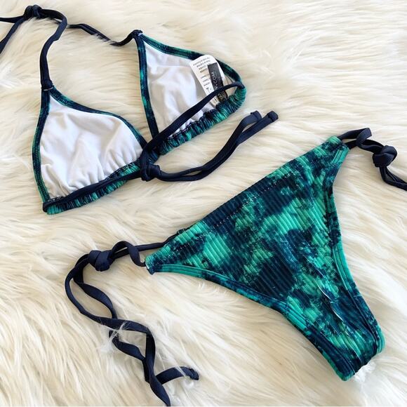 Yandy Two Piece Teal & Blue Tie Dye Bikini Set Adjustable Small NEW WITH TAGS - Picture 6 of 16